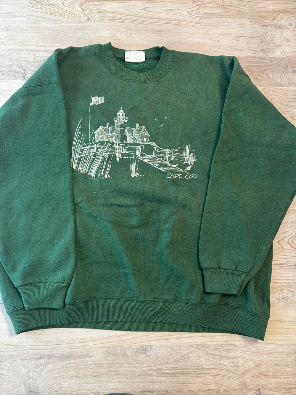 Vintage 1991 Cape Cod Green Crewneck Sweatshirt, Sketch Graphic, heavyweight LEE